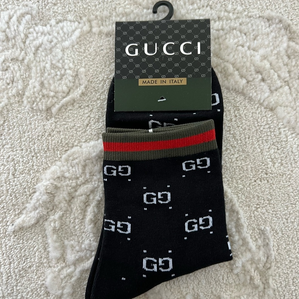 Black Half Crew Socks with Red and Green GG Accents